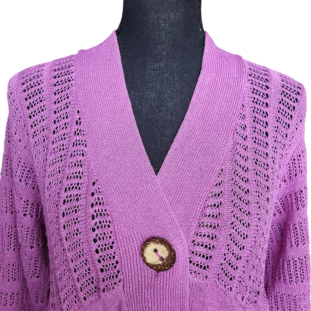 J'envie Pink Loose Fit Two Button Knit Linen Blend Cardigan Women's Size XL - Picture 4 of 8